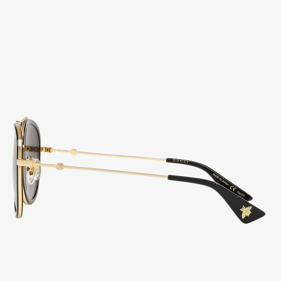 New Gucci Black and Gold Aviator Sunglasses - Picture 3 of 4